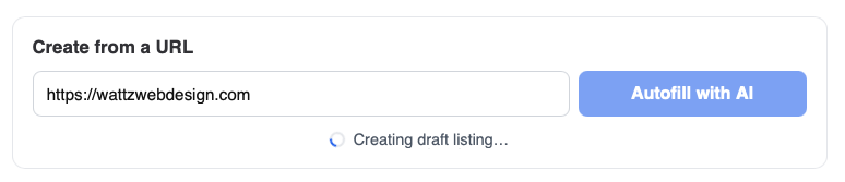 The AI Autofill widget on a submission page: a URL field with an Autofill with AI button